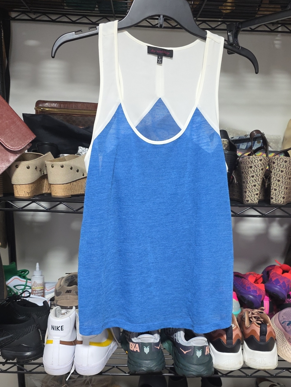 Blue & Cream Racerback Tank by BCBG Max Azria
